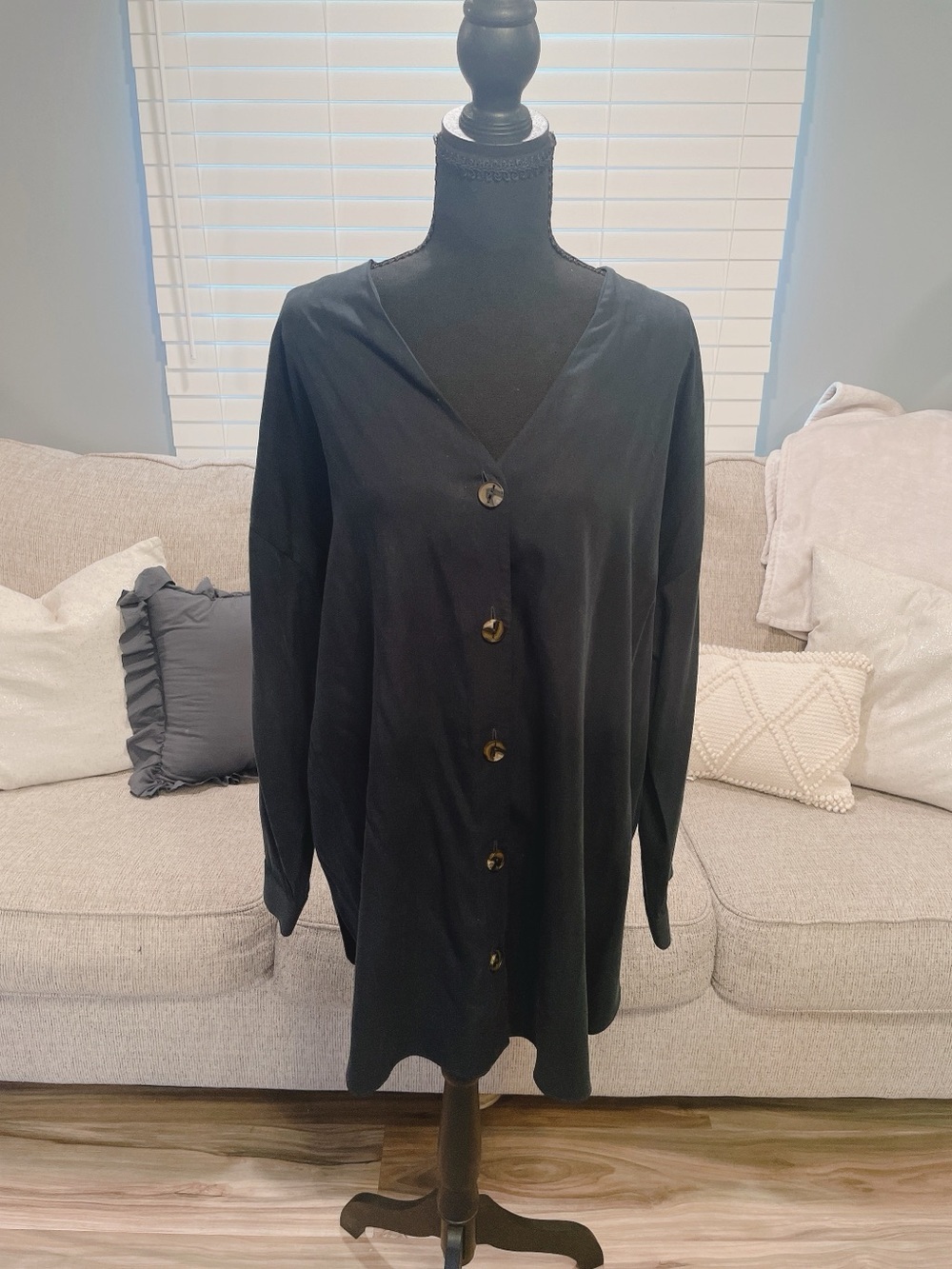 Soft Surroundings Black Button Down Blouse Size L